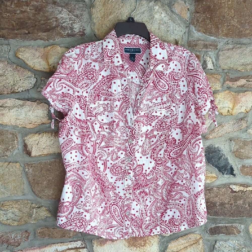 Karen Scott 100% Cotton Paisley Print Blouse
